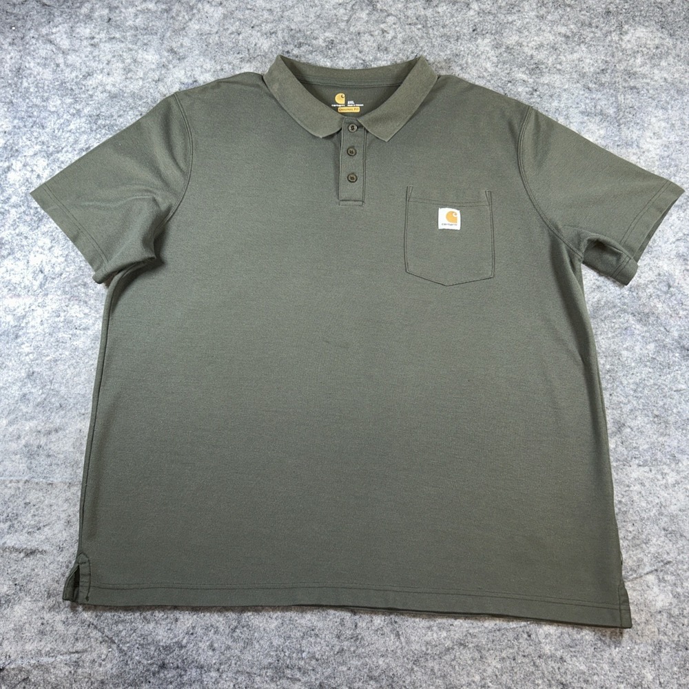 Carhartt Collard 1/4 Button Up Shirt Men's 2XL Green Short Sleeve Workwear